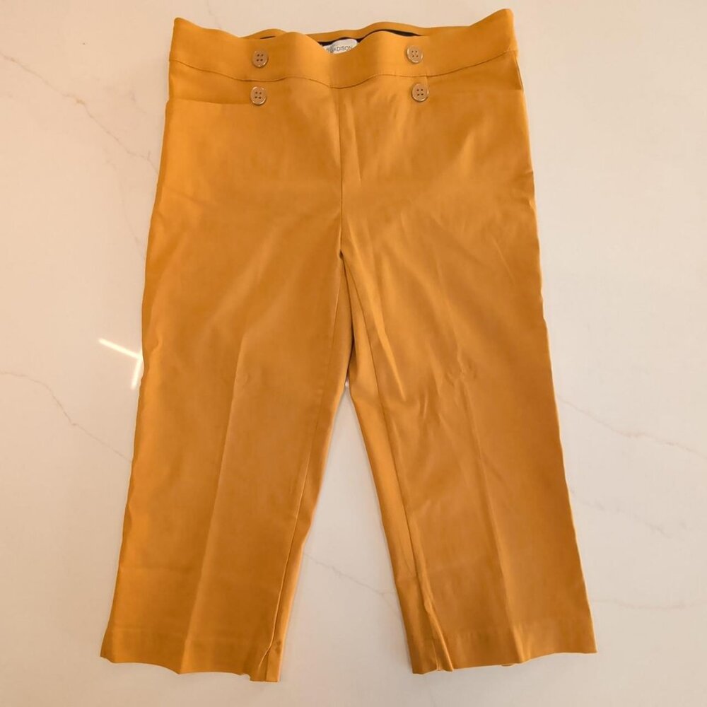 89th & Madison Sz S Women High Waisted Capri Pants Mustard Yellow Office